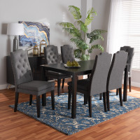 Baxton Studio BBT5158-Dark Grey/Dark Brown-7PC Dining Set Dylin Modern and Contemporary Dark Grey Fabric Upholstered and Dark Brown Finished Wood 7-Piece Dining Setc